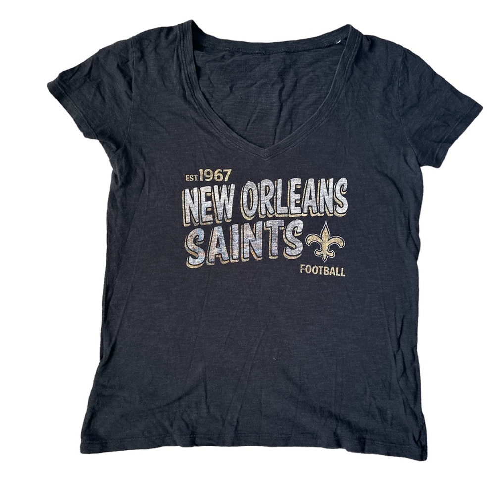 NFL Women’s New Orleans Saints Black and Gold V-Neck T-Shirt